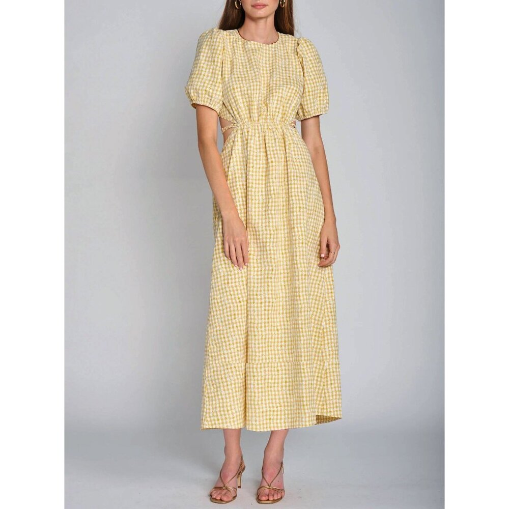 En Saison Yellow Gingham Midi Dress